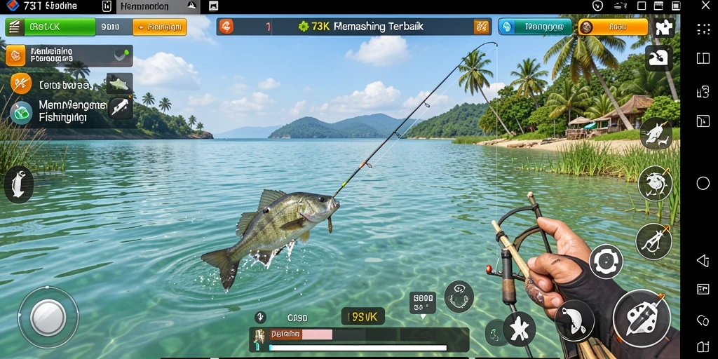 Tangkapan ikan besar di laut biru dalam gameplay 73K.