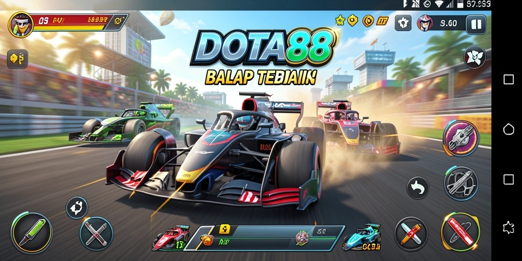 Screenshot permainan DOTA88 menampilkan aksi balapan yang mendebarkan.