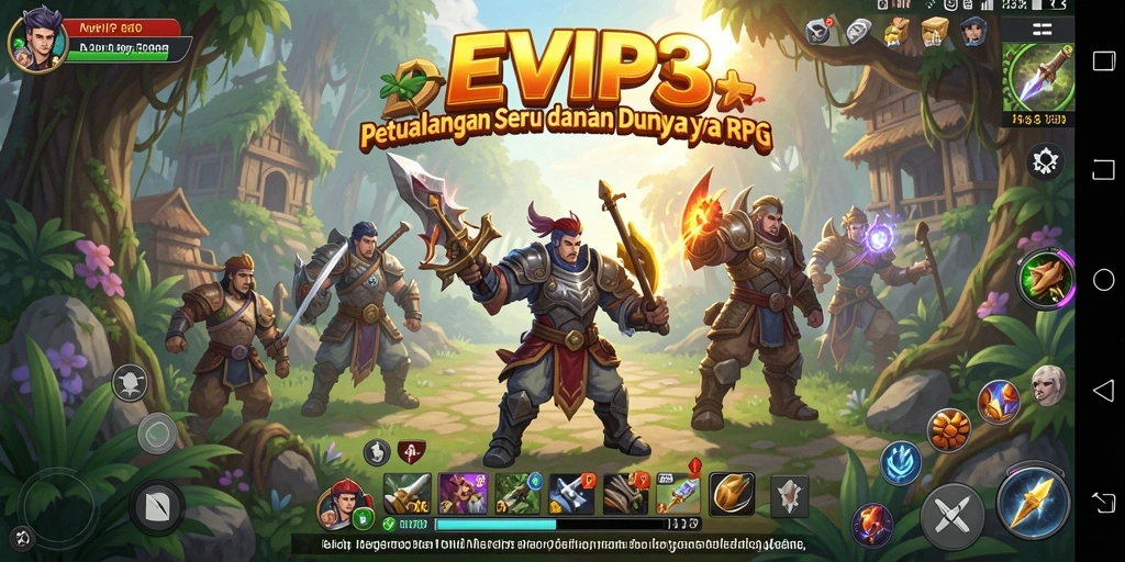 Screenshot dari game EVIP3 yang menunjukkan pertarungan epik dalam RPG.