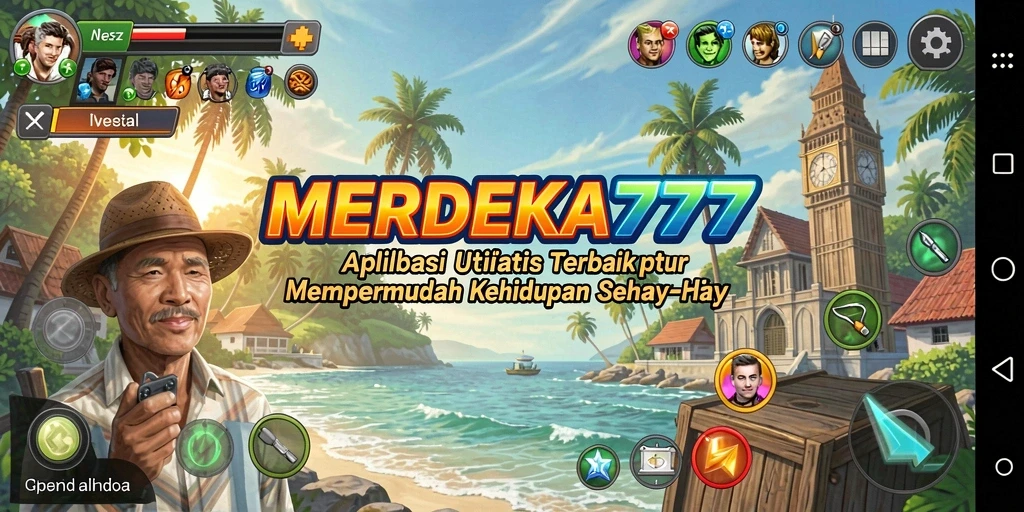 Tampilan utama aplikasi MERDEKA777 dengan fitur utilitas yang lengkap.