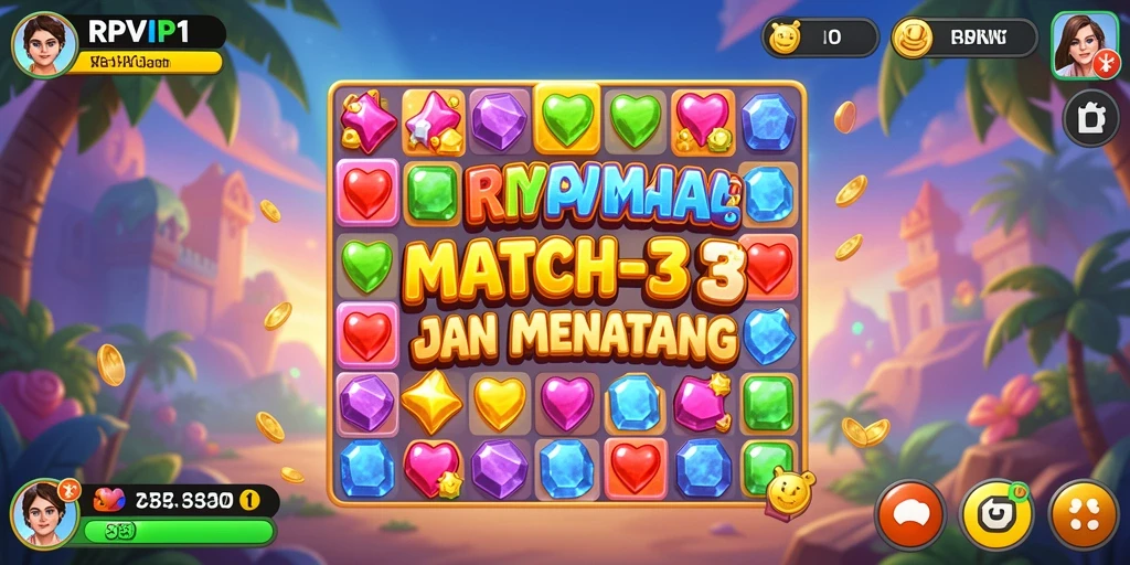 Screenshot gameplay RPVIP1 menampilkan kombinasi permata yang menarik.