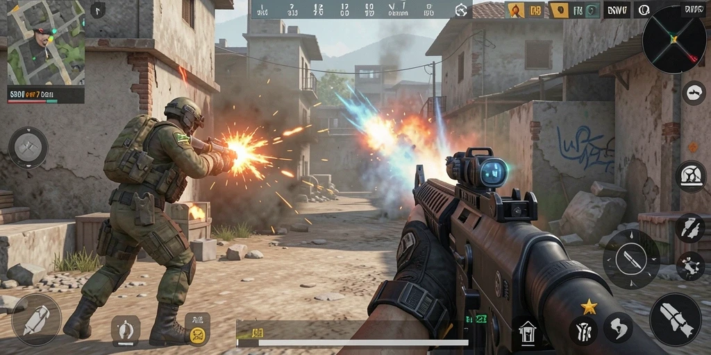 Tampilan menarik dalam gameplay RSNVIP7 dengan adegan aksi FPS.