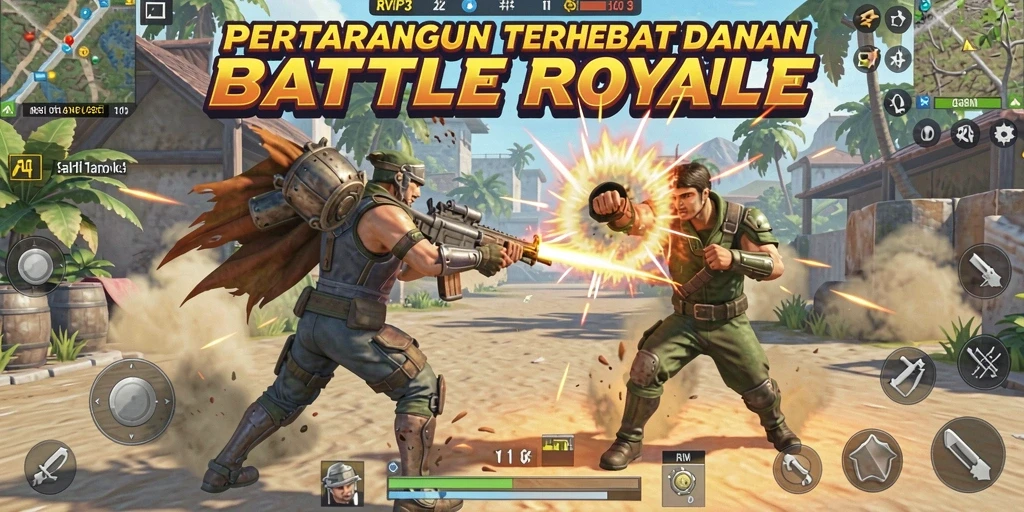 Tampilan utama gameplay RVIP3 dengan aksi Battle Royale yang mendebarkan.